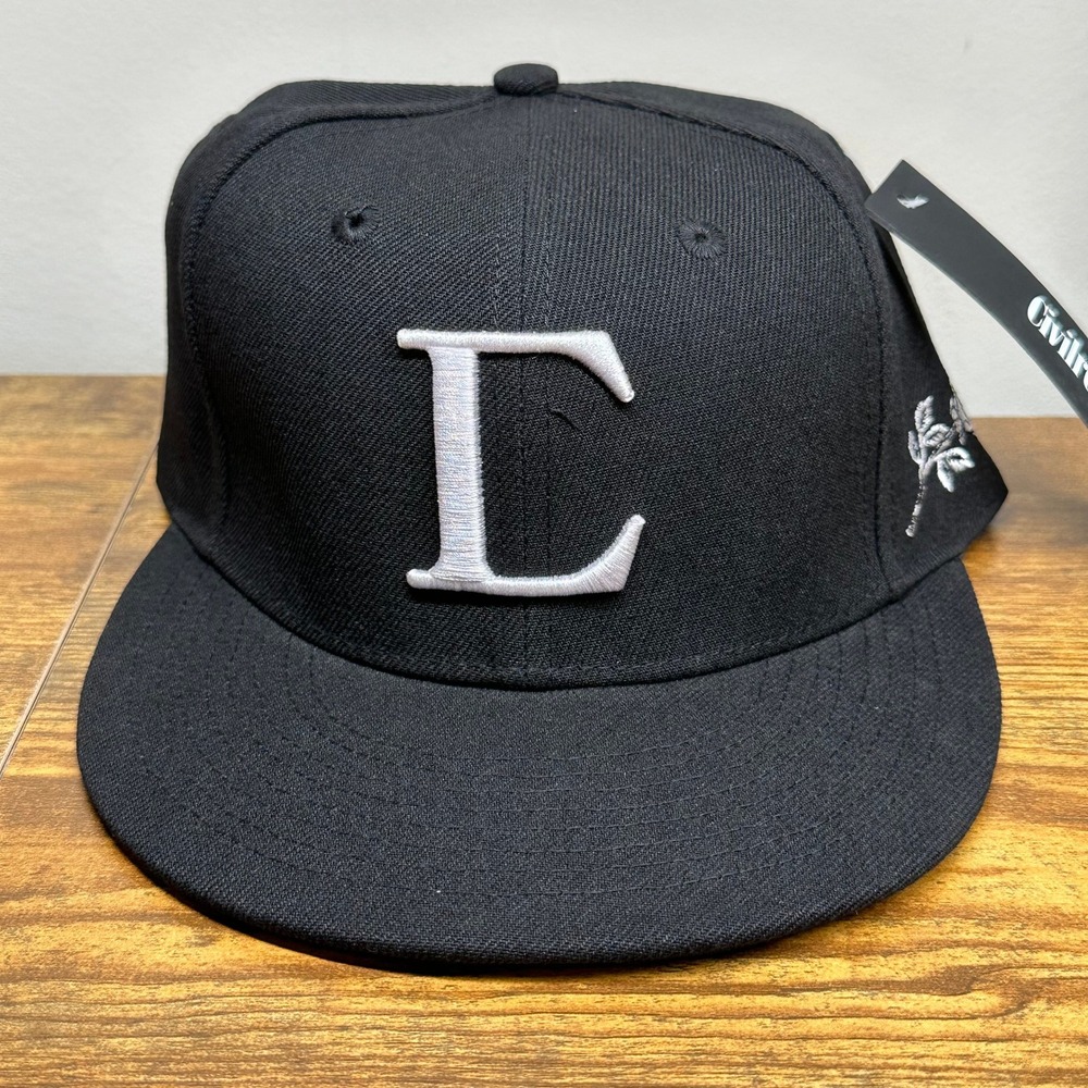 Civil Regime Mens Fitted Hat Black‎ White C Flaming Rose Logo Cap Size 7 1/8 NEW